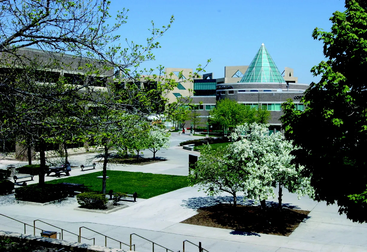 Chicago State University campus exterior on a sunny day.